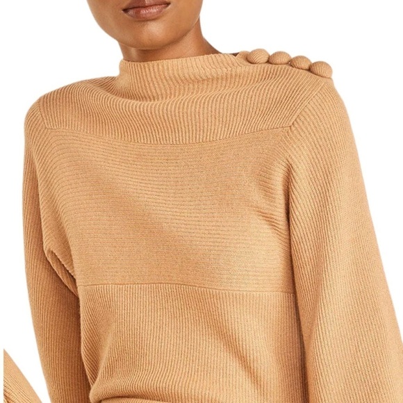 REBECCA TAYLOR Merino Wool Cashmere Mockneck Sweater Size S Camel NWT - Picture 1 of 11